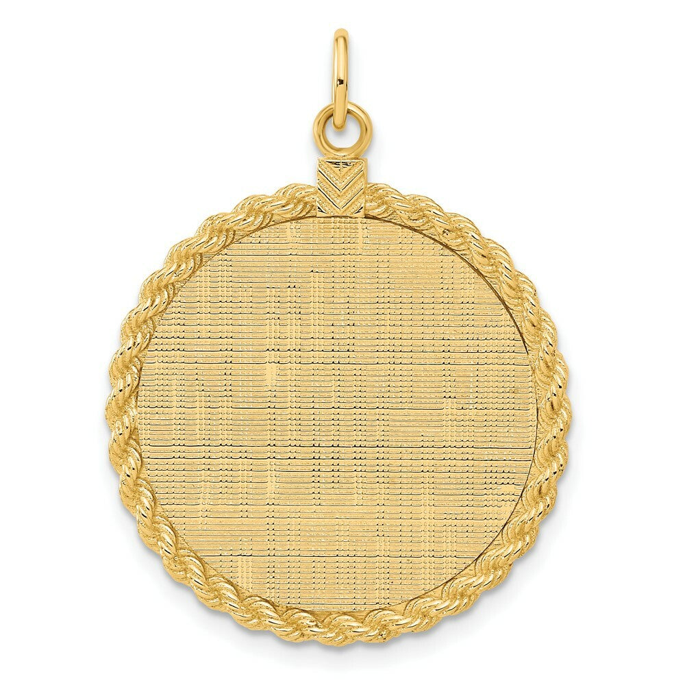 14K Yellow Gold Patterned .013 Gauge Circular Engravable Disc with Rope Charm 26mm width