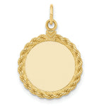 Load image into Gallery viewer, 14K Yellow Gold Plain .013 Gauge Circular Engravable Disc with Rope Charm 17mm width
