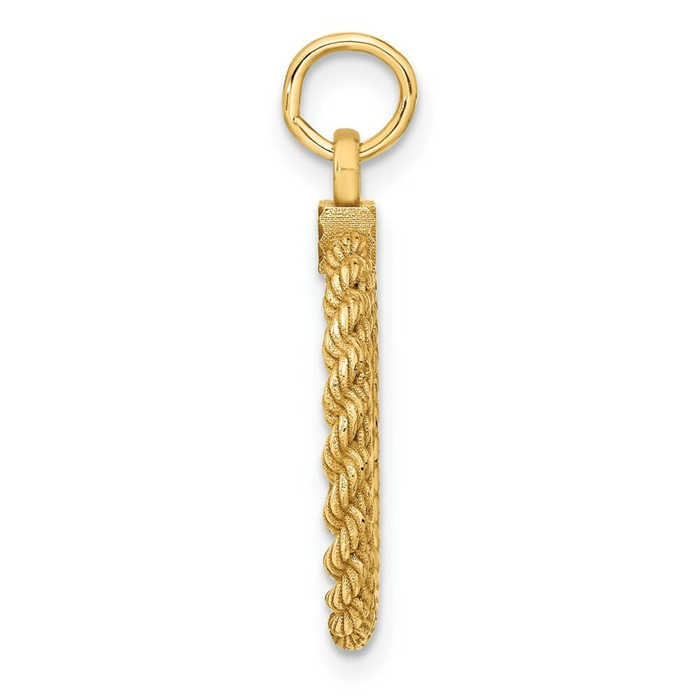 14K Yellow Gold Plain .013 Gauge Circular Engravable Disc with Rope Charm 17mm width