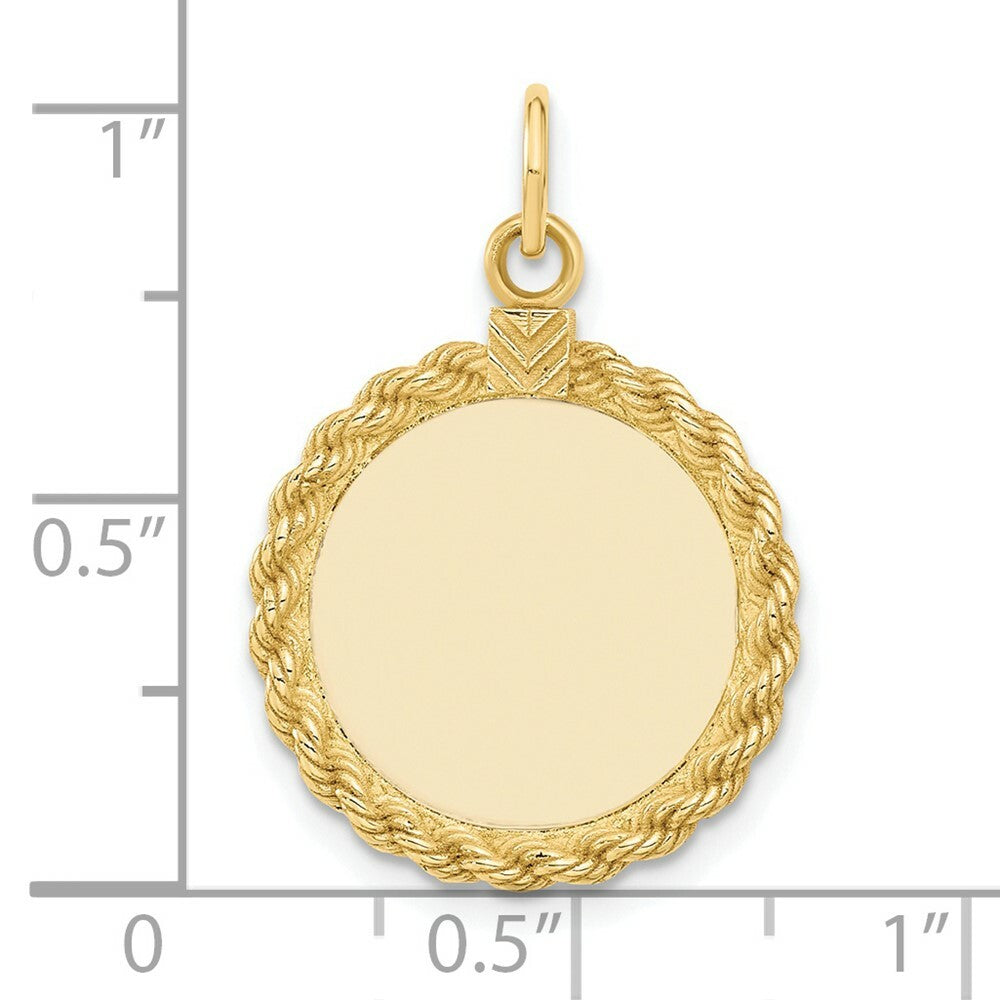14K Yellow Gold Plain .013 Gauge Circular Engravable Disc with Rope Charm 17mm width
