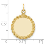 Load image into Gallery viewer, 14K Yellow Gold Plain .013 Gauge Circular Engravable Disc with Rope Charm 17mm width

