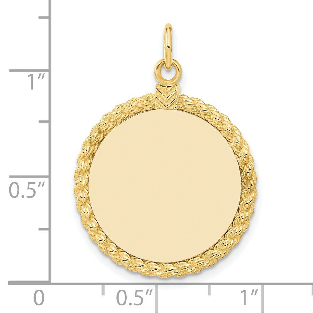14K Yellow Gold Plain .013 Gauge Circular Engravable Disc with Rope Charm 21mm width