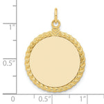 Load image into Gallery viewer, 14K Yellow Gold Plain .013 Gauge Circular Engravable Disc with Rope Charm 21mm width
