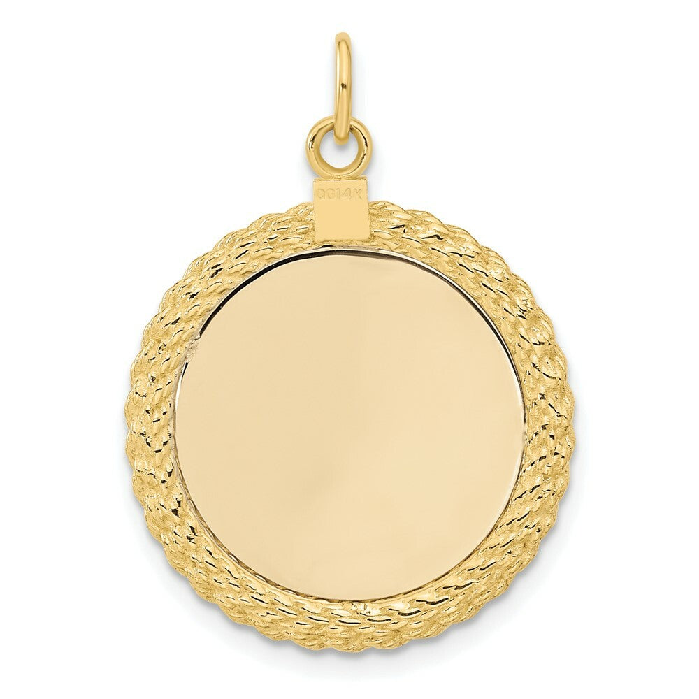 14K Yellow Gold Plain .013 Gauge Circular Engravable Disc with Rope Charm 21mm width
