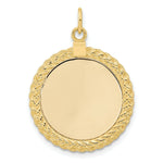 Load image into Gallery viewer, 14K Yellow Gold Plain .013 Gauge Circular Engravable Disc with Rope Charm 21mm width
