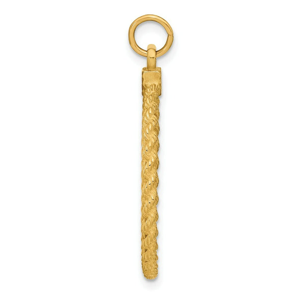 14K Yellow Gold Plain .013 Gauge Circular Engravable Disc with Rope Charm 26mm width