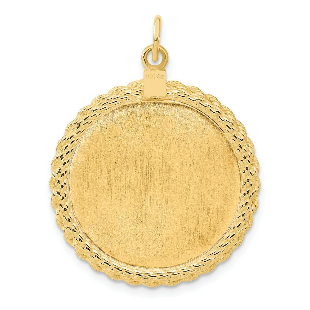 14K Yellow Gold Plain .013 Gauge Circular Engravable Disc with Rope Charm 26mm width