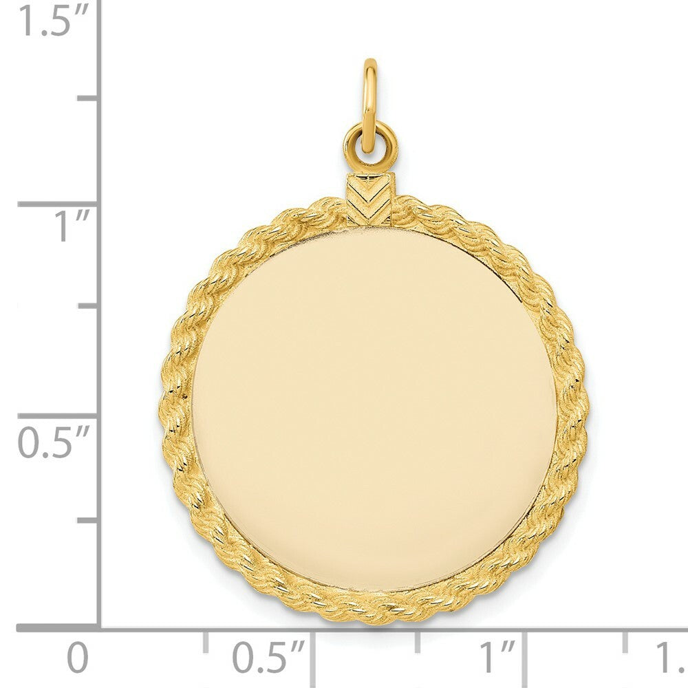 14K Yellow Gold Plain .013 Gauge Circular Engravable Disc with Rope Charm 26mm width