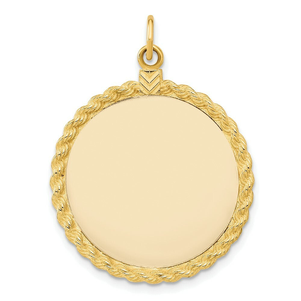 14K Yellow Gold Plain .013 Gauge Circular Engravable Disc with Rope Charm 26mm width