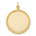 Load image into Gallery viewer, 14K Yellow Gold Plain .013 Gauge Circular Engravable Disc with Rope Charm 26mm width
