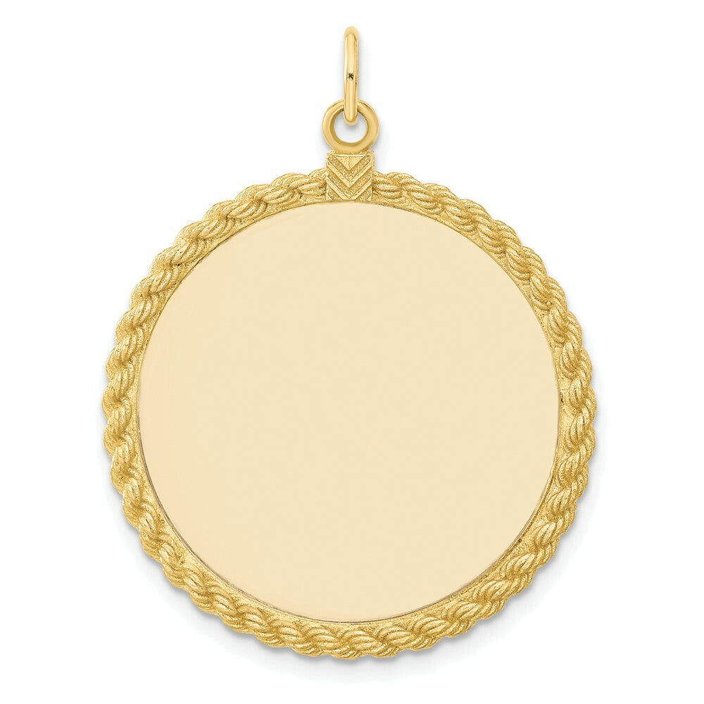 14K Yellow Gold Plain .013 Gauge Circular Engravable Disc with Rope Charm 28mm width