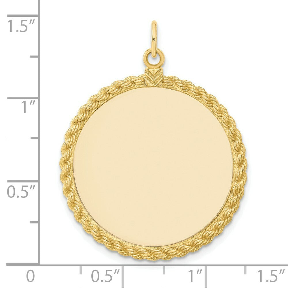 14K Yellow Gold Plain .013 Gauge Circular Engravable Disc with Rope Charm 28mm width