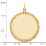 Load image into Gallery viewer, 14K Yellow Gold Plain .013 Gauge Circular Engravable Disc with Rope Charm 28mm width
