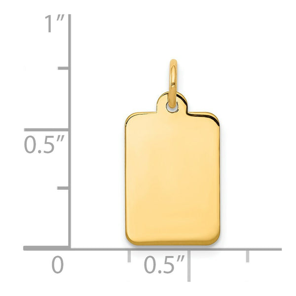 14K Yellow Gold Plain .018 Gauge Rectangular Engravable Disc Charm 20mm length