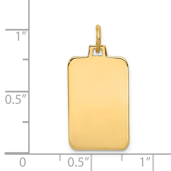 14K Yellow Gold Plain .027 Gauge Engravable Rectangular Disc Charm 27mm length