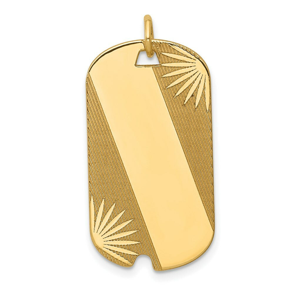 14K Yellow Gold Patterned .013 Gauge Engravable Dog Tag Disc Charm 15mm width
