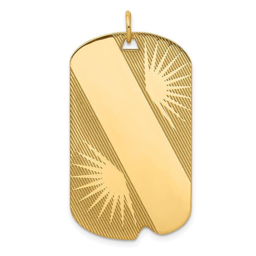 14K Yellow Gold Patterned .018 Gauge Engravable Dog Tag Disc Charm 21mm width