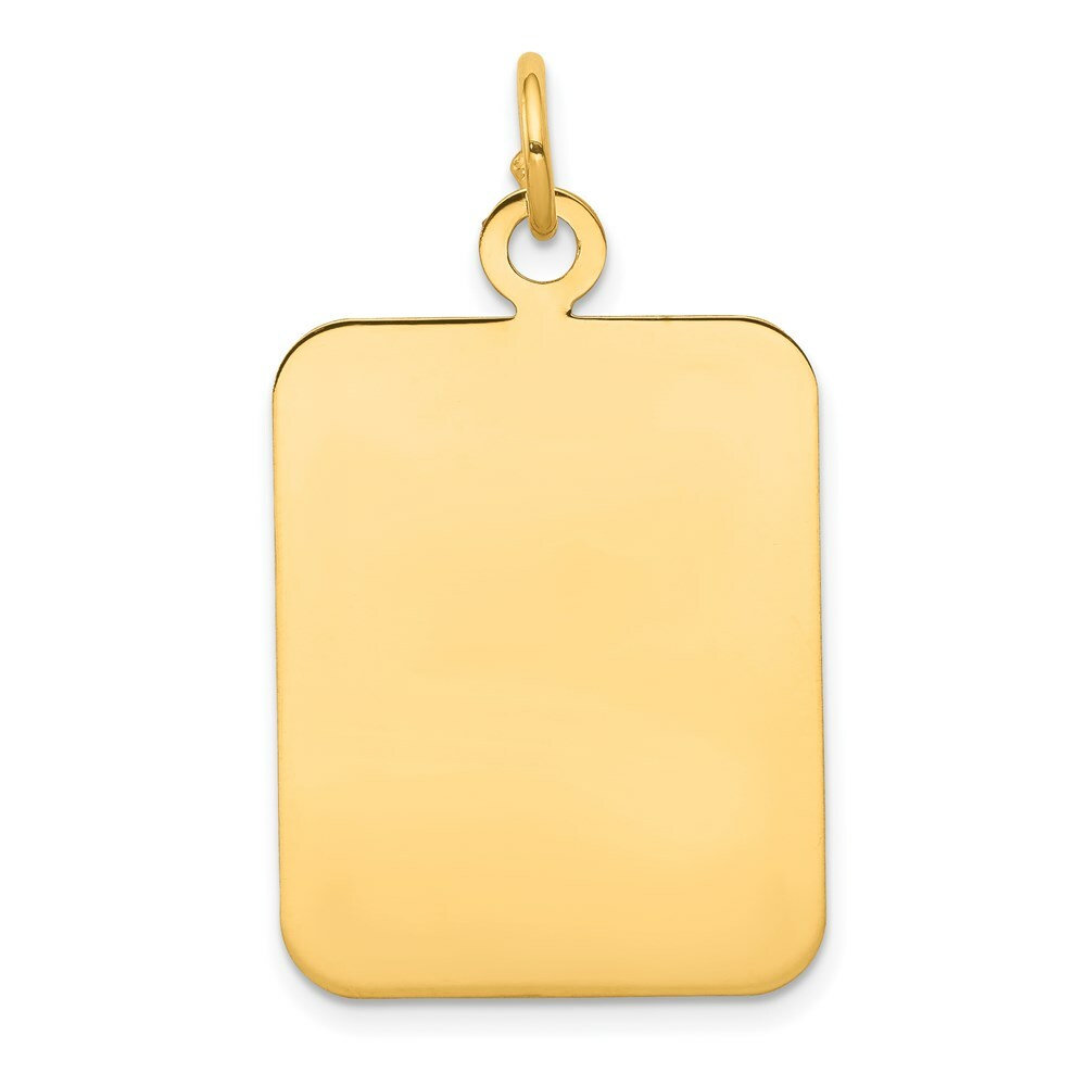 14K Yellow Gold Plain Rectangular .027 Gauge Engravable Disc Charm 33mm length