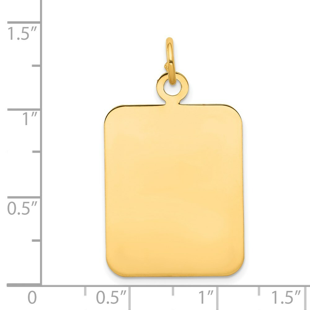 14K Yellow Gold Plain Rectangular .018 Gauge Engravable Disc Charm 33mm length