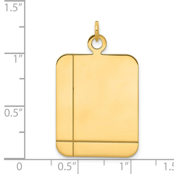 14K Yellow Gold Plain Rectangular .018 Gauge Engravable Disc Charm 33mm length