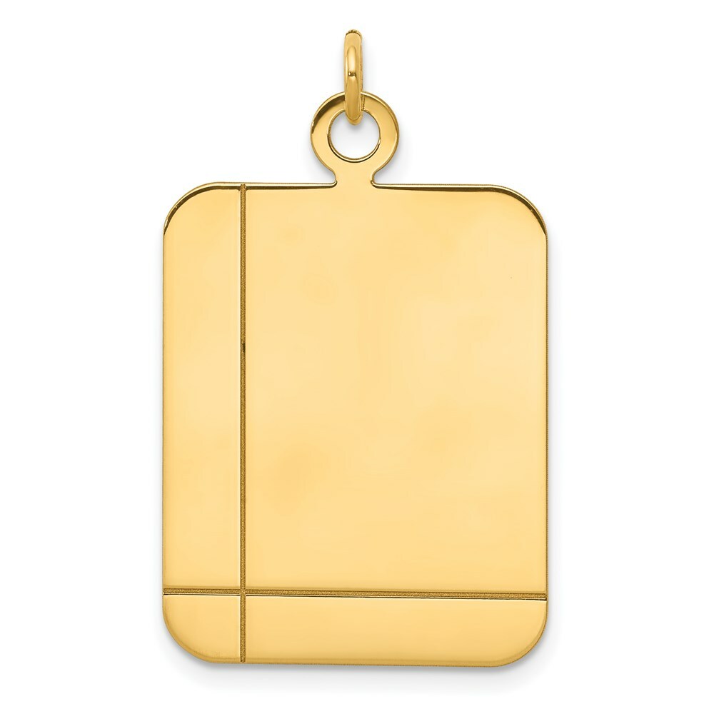 14K Yellow Gold Plain Rectangular .027 Gauge Engravable Disc Charm 33mm length