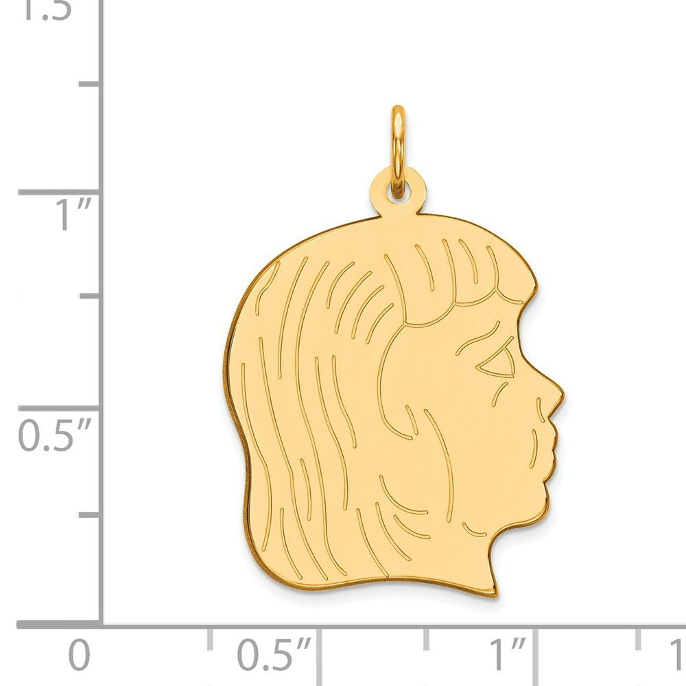 14K Yellow Gold Girl Head Engravable Charm 20mm width