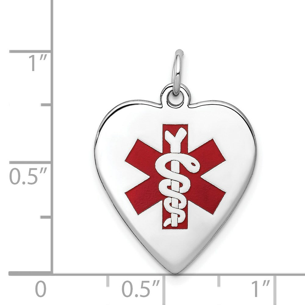 14K White Gold Heart-Shaped Polished Enameled Engravable Medical Jewelry Pendant