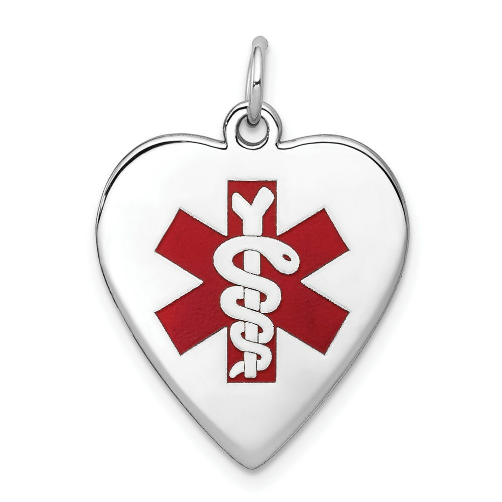 14K White Gold Heart-Shaped Polished Enameled Engravable Medical Jewelry Pendant