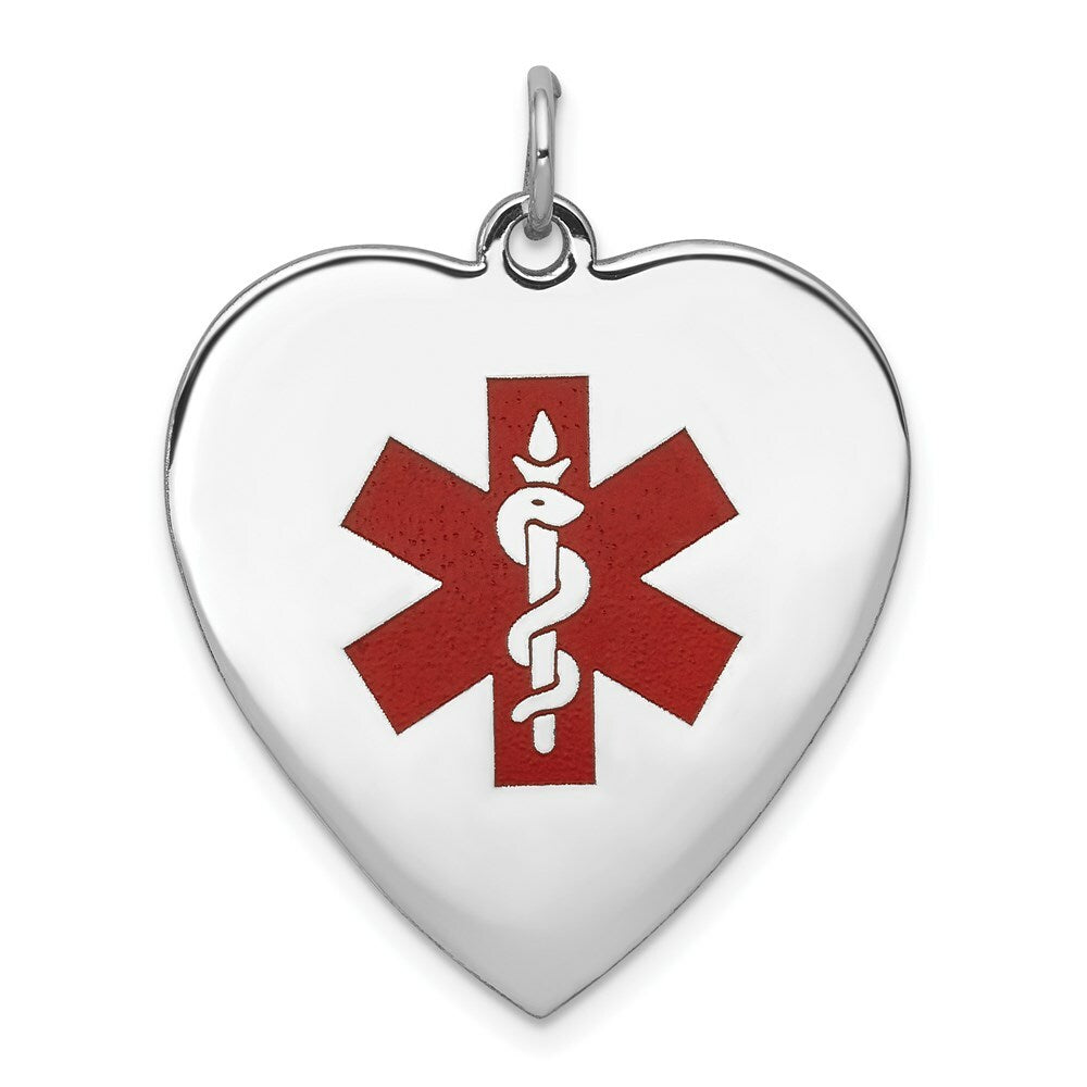 14K White Gold Heart-Shaped Polished Enameled Engravable Medical Jewelry Pendant