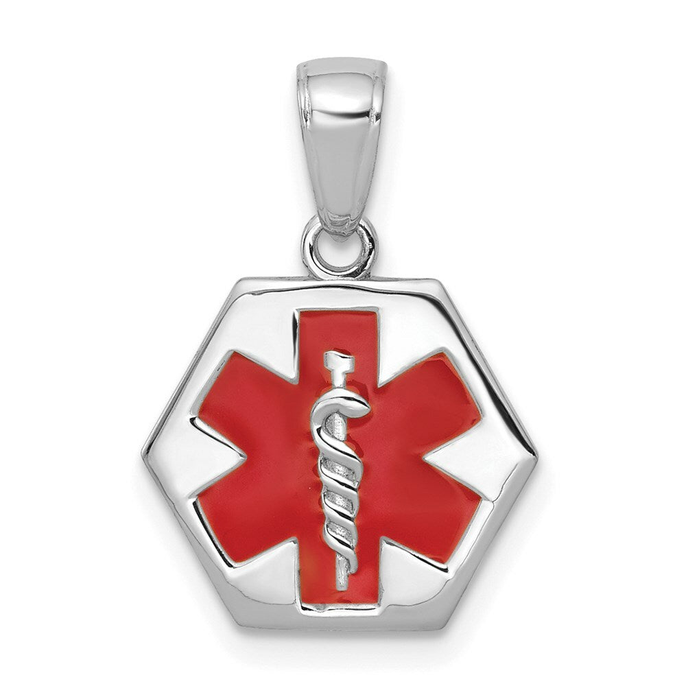 14K White Gold Enameled Medical Disk Pendant