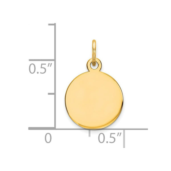 14K Yellow Gold Round Disc Charm Pendant  11mm Diameter 11mm Diameter