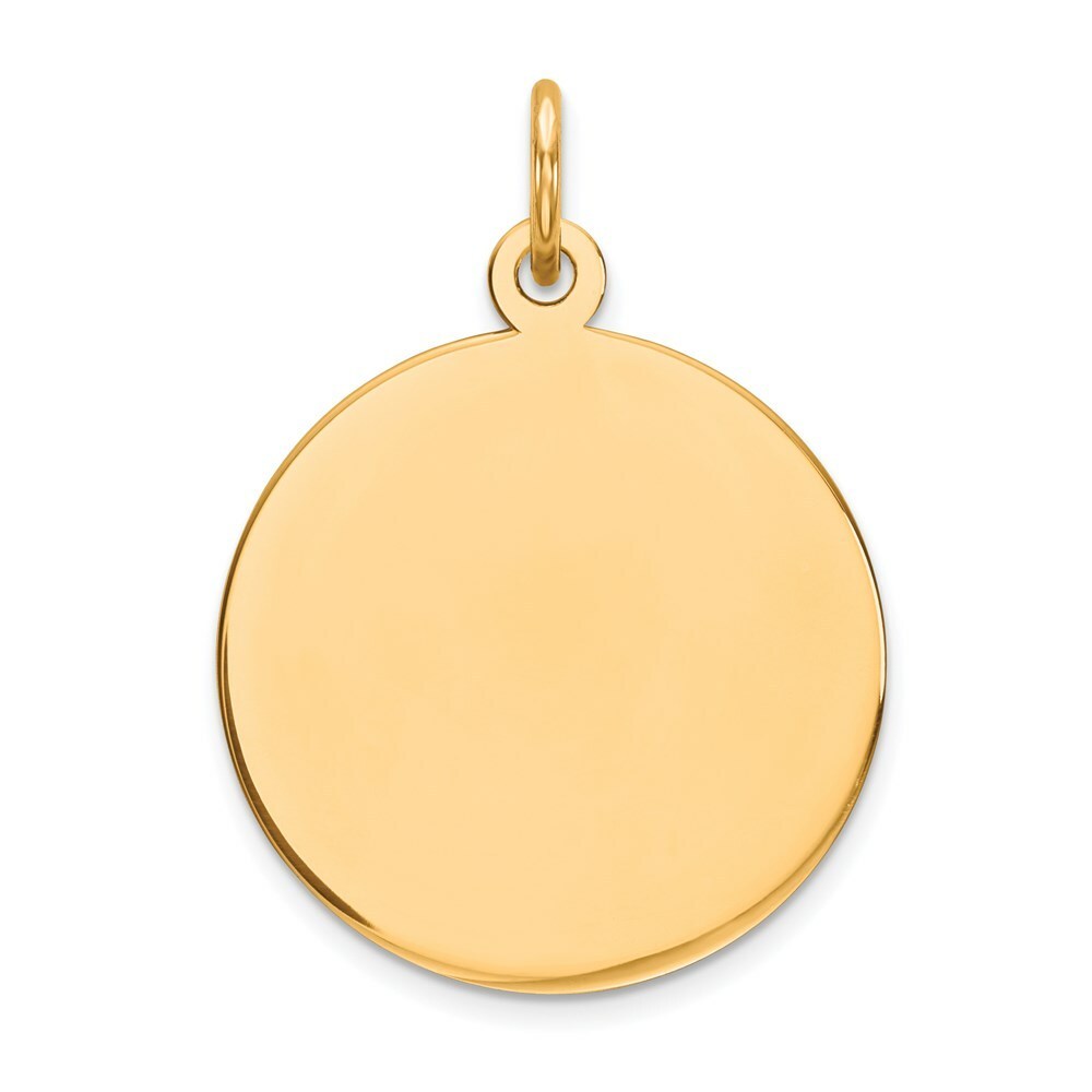 14K Yellow Gold Round Disc Charm Pendant  17mm Diameter 17mm Diameter