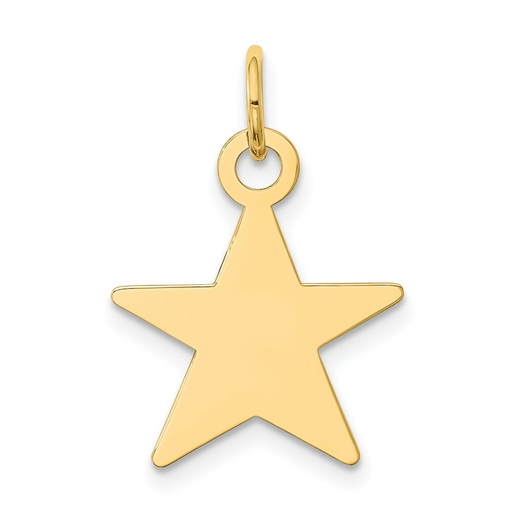 14K Yellow Gold Star Disc Charm Pendant  15mm width