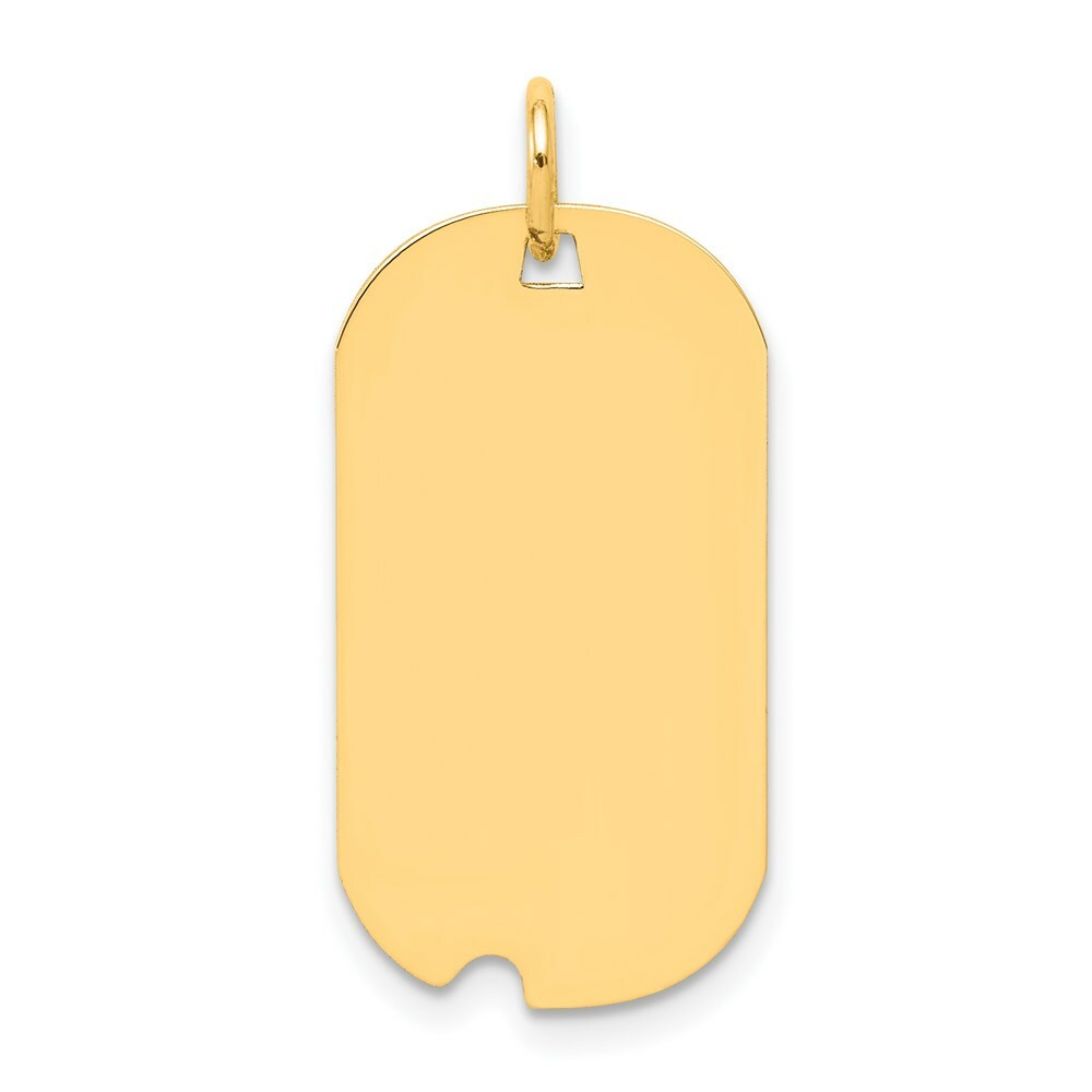14K Yellow Gold Plain .035 Gauge Engravable Dog Tag w/Notch Disc Charm 28mm length