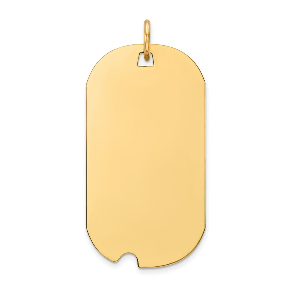 14K Yellow Gold Plain .027 Gauge Engravable Dog Tag w/Notch Disc Charm 33mm length