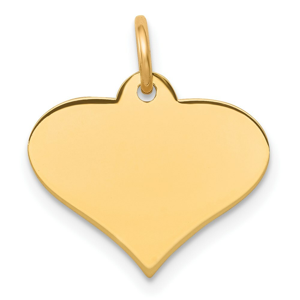 14K Yellow Gold Plain .018 Gauge Engraveable Heart Disc Charm Pendant