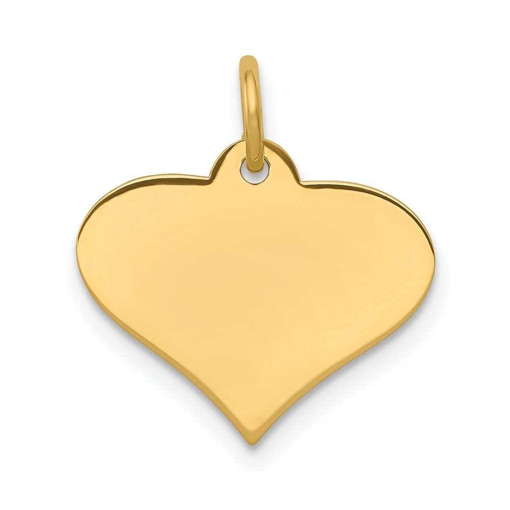 14K Yellow Gold Plain .018 Gauge Engraveable Heart Disc Charm Pendant