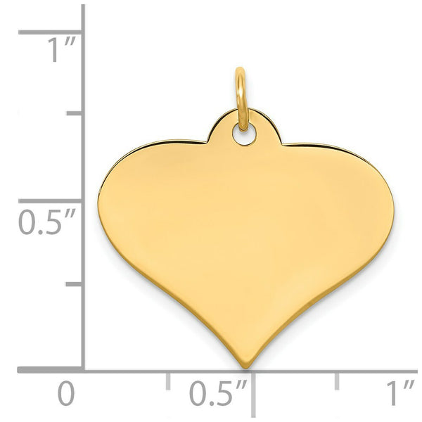 14K Yellow Gold Plain .018 Gauge Engraveable Heart Disc Charm Pendant