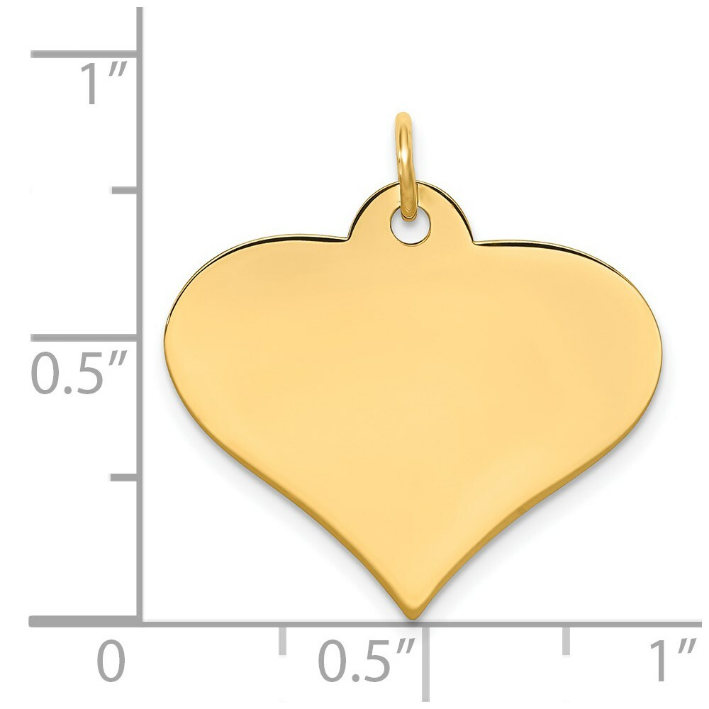 14K Yellow Gold Plain .013 Gauge Engraveable Heart Disc Charm Pendant