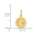 Load image into Gallery viewer, 14K Yellow Gold Boy Head on .009 Gauge Engravable Scalloped Disc Charm 10mm width
