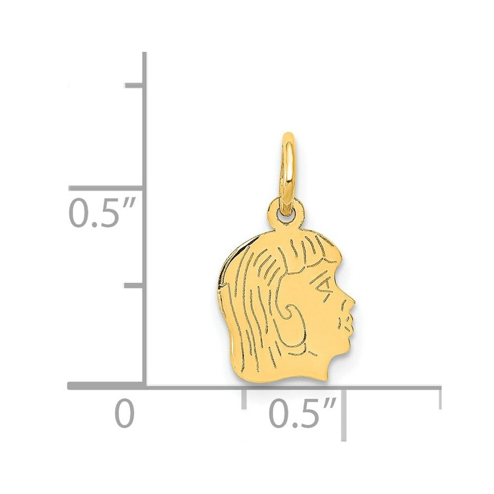 14K Yellow Gold Girl Head Engravable Charm 9mm width