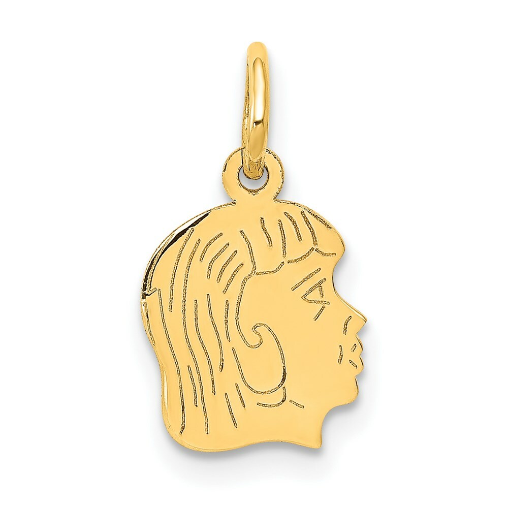 14K Yellow Gold Girl Head Engravable Charm 9mm width