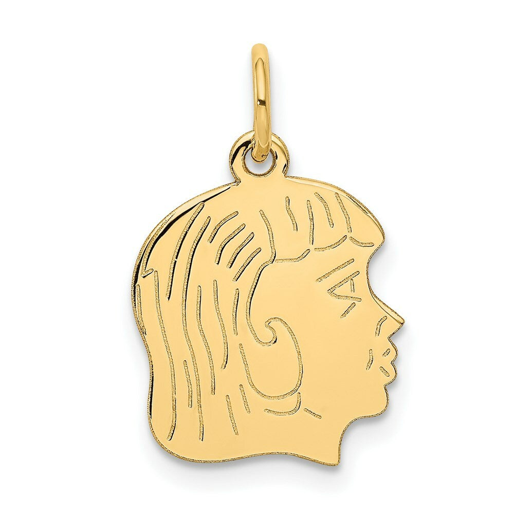 14K Yellow Gold Girl Head Engravable Charm 13mm width