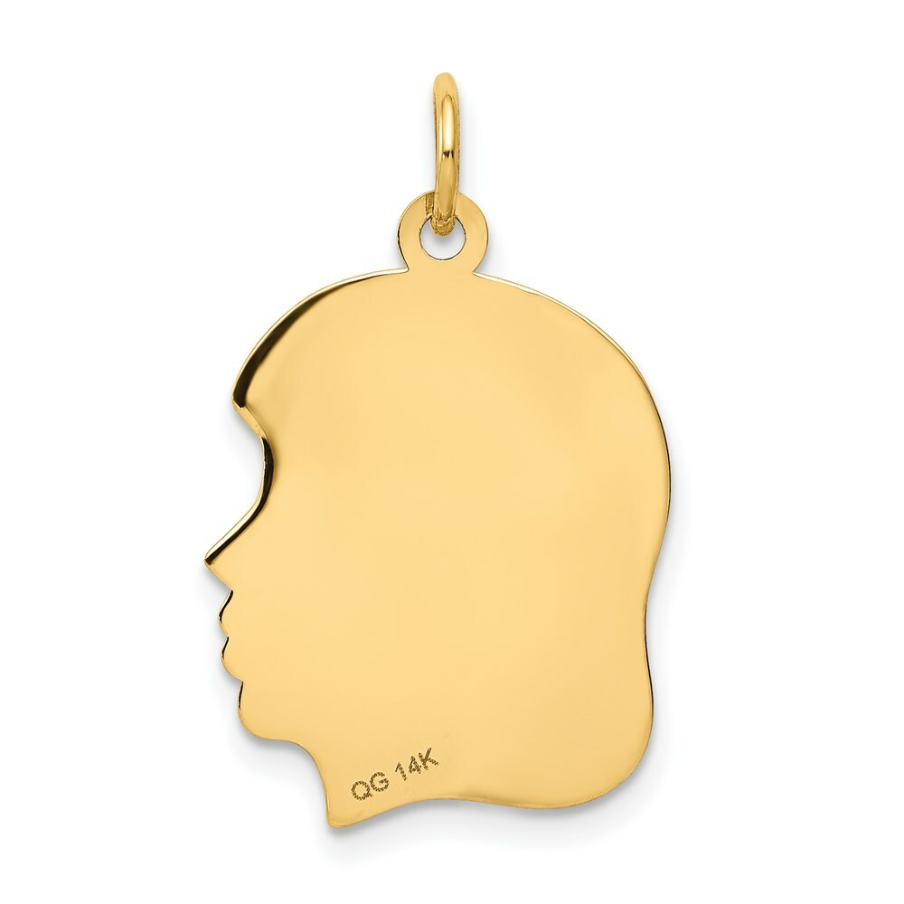 14K Yellow Gold Girl Head Engravable Charm 17mm width