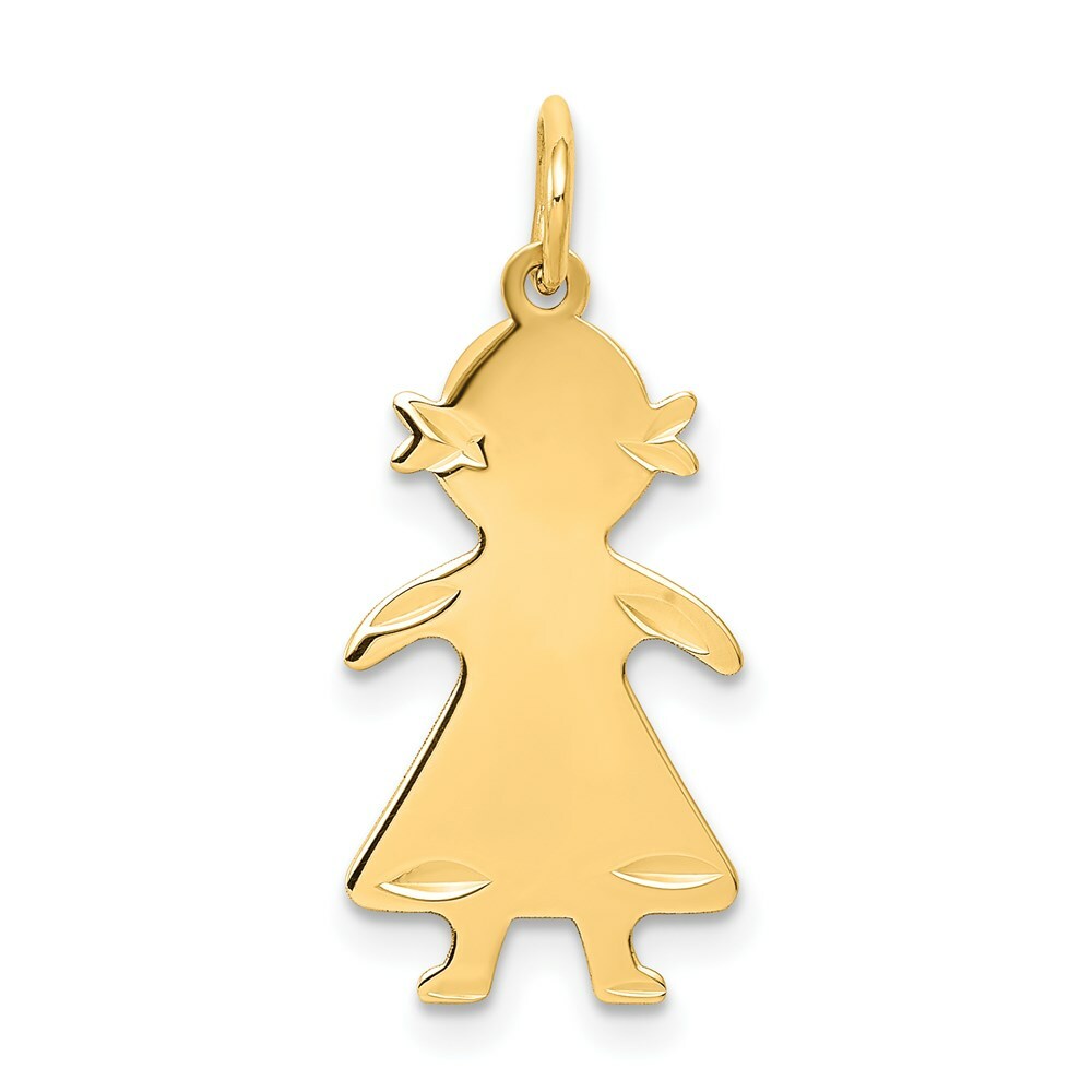 14K Yellow Gold Girl Engravable Charm 10mm width