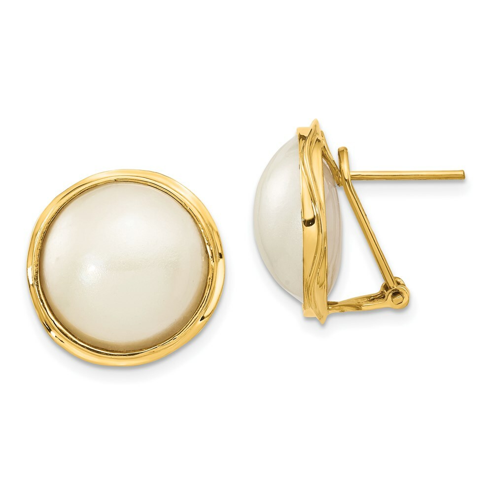 14K Yellow Gold 14-15mm Cultured Mabe Pearl Earrings