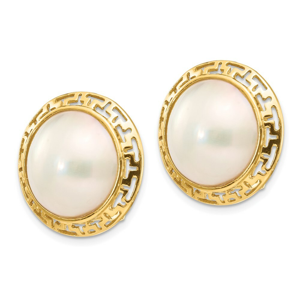 14K Yellow Gold 14-15mm Cultured Mabe Pearl Earrings