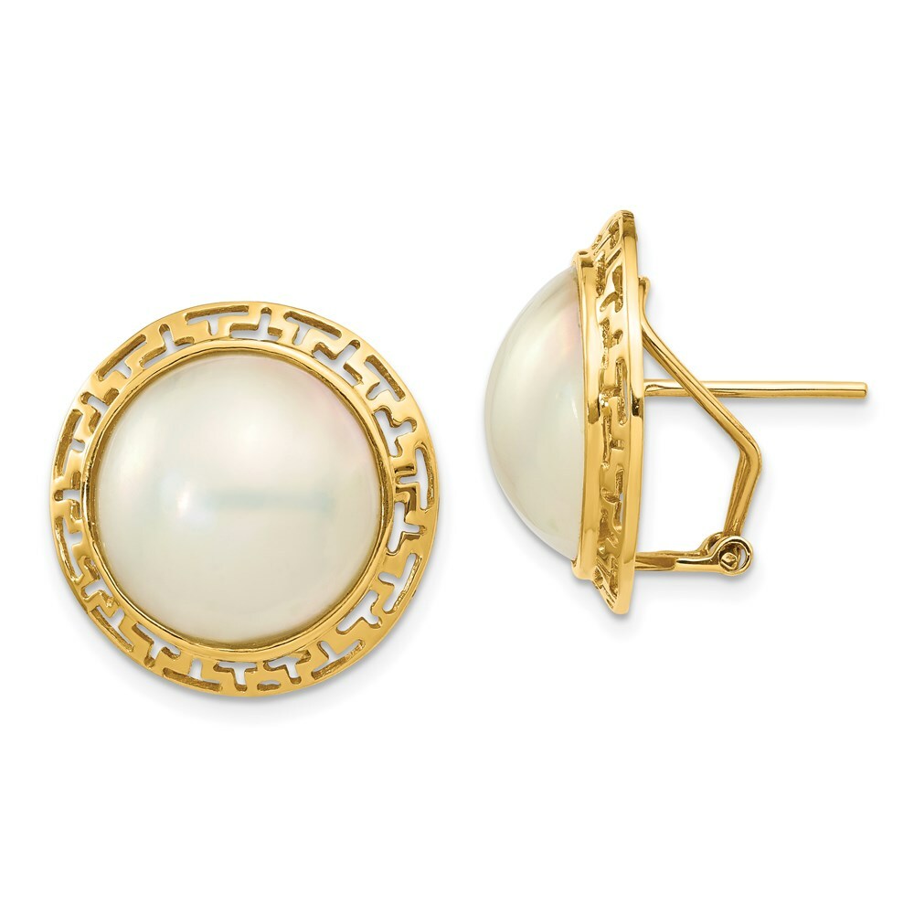 14K Yellow Gold 14-15mm Cultured Mabe Pearl Earrings