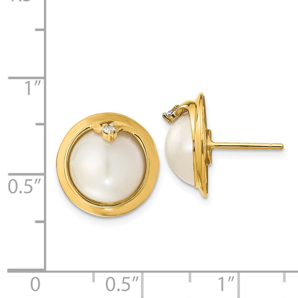 14K Yellow Gold 10-12mm Cultured Mabe Pearl & Diamond Earrings