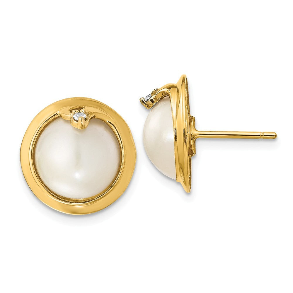 14K Yellow Gold 10-12mm Cultured Mabe Pearl & Diamond Earrings